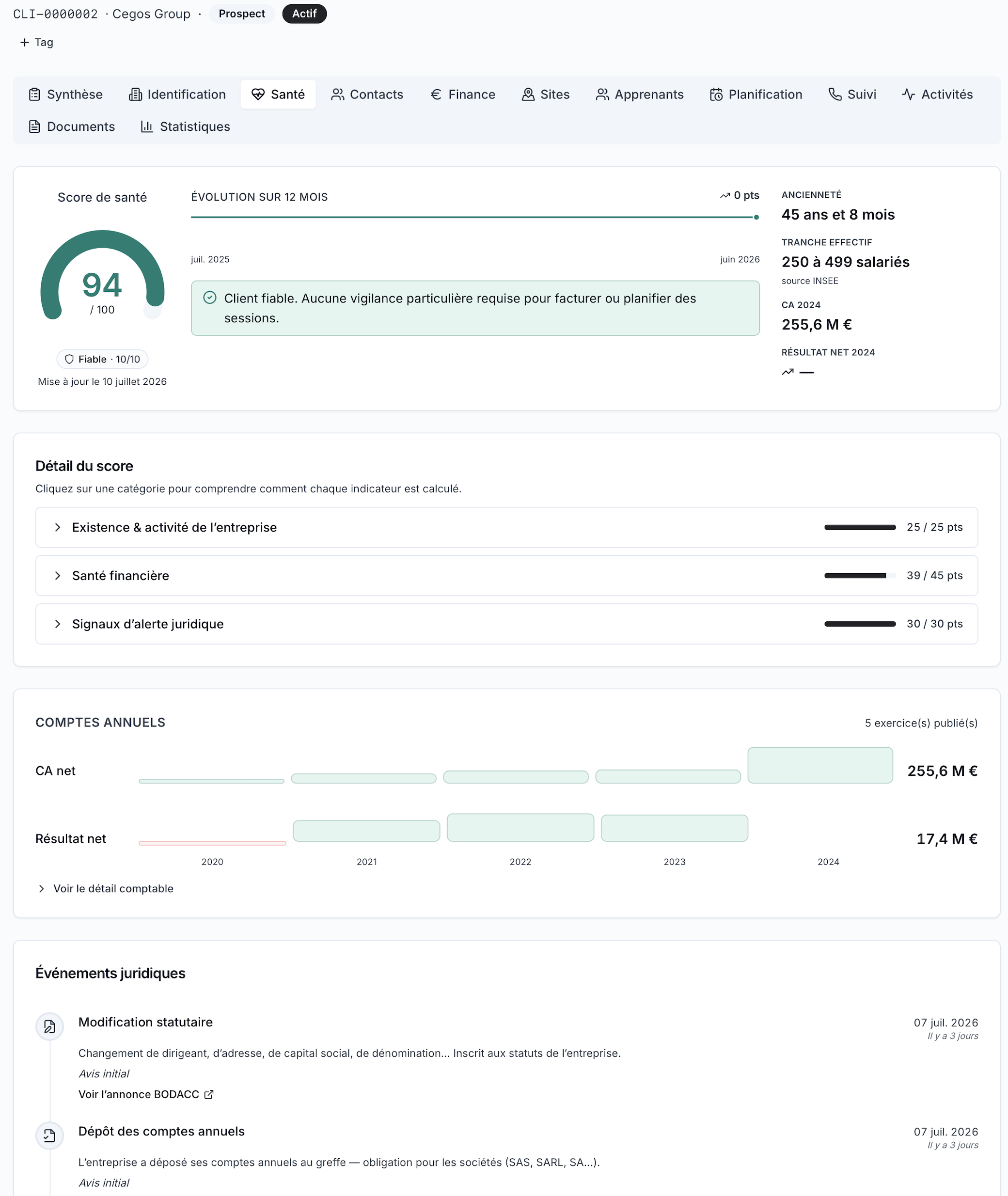 Argalis V2 — Fiche client score de santé élevé